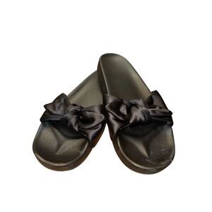 VS PINK Women's Black Satin Bow Slide Sandals Size 10 Casual